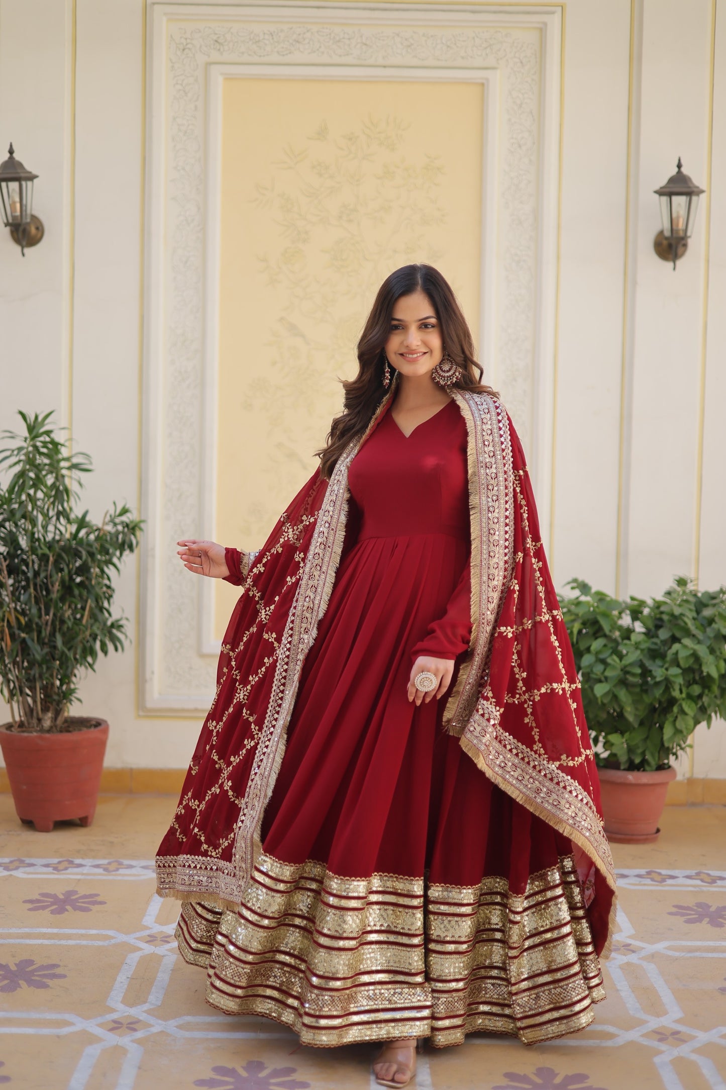 Blooming Gown with Embroidered Zari Sequins Work